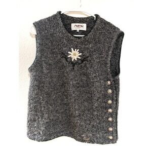 Steffner Country Austrian wool vest with edelweiss embroidery and silver buttons